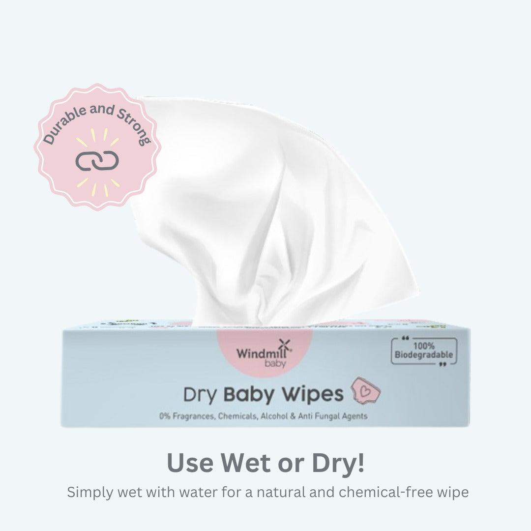 Natural Dry Baby Wipes, 100% Soft Bamboo - Windmill Baby